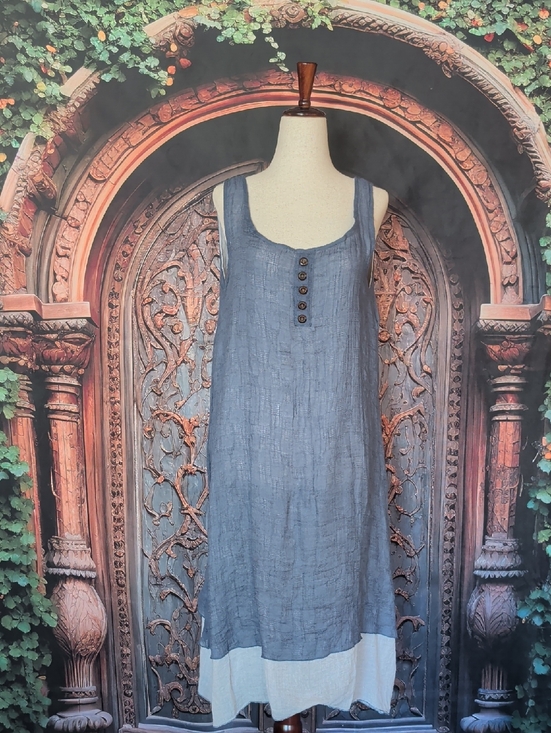 Simply Couture Dresses & Skirts - Simply Couture Slate Blue Linen Tank Dress with Ivory Hem Trim